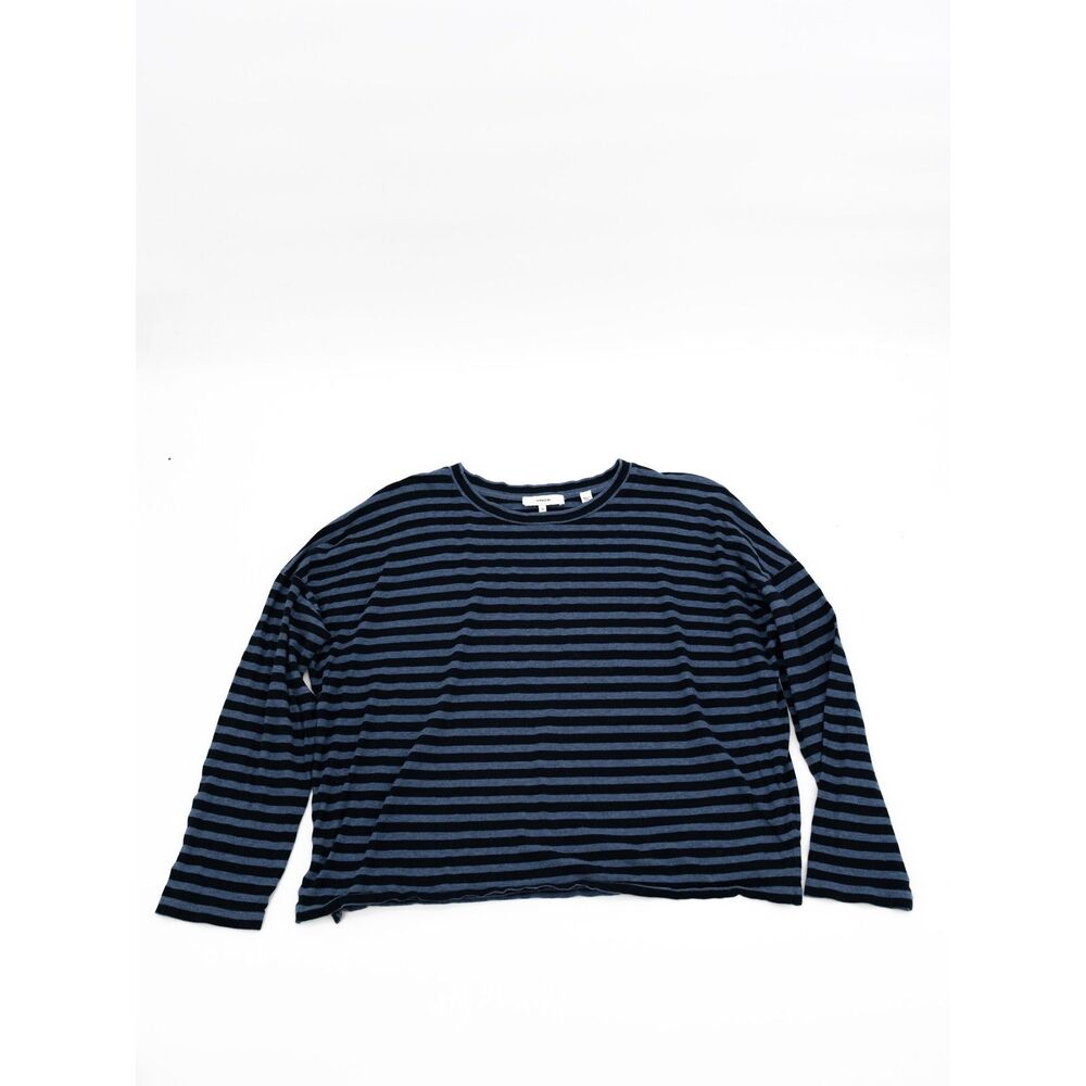 Vince Womens M T Shirt Blue Stripe Pattern Drop Shoulder Long Sleeve Cotton Top